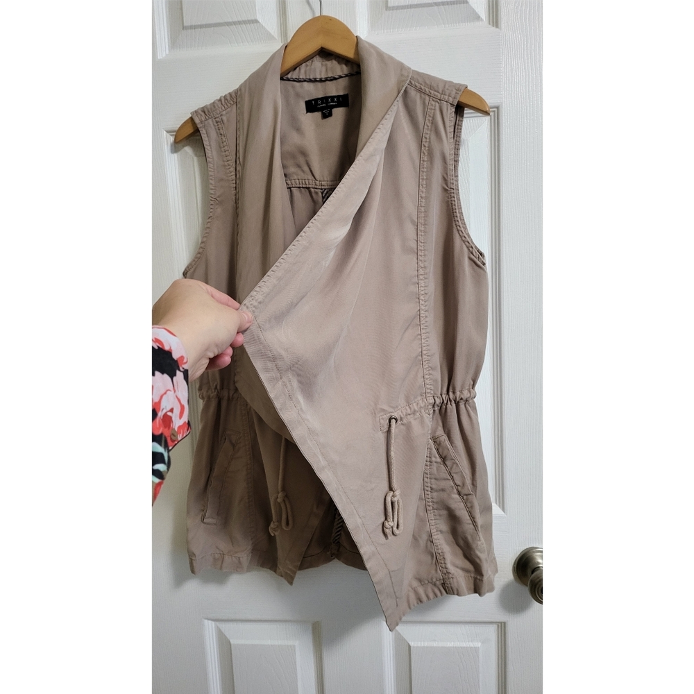 🌿Trixxie Clothing Co. Women's Large Tencel Draped Collar Drawstring Vest Jacket - Picture 7 of 16